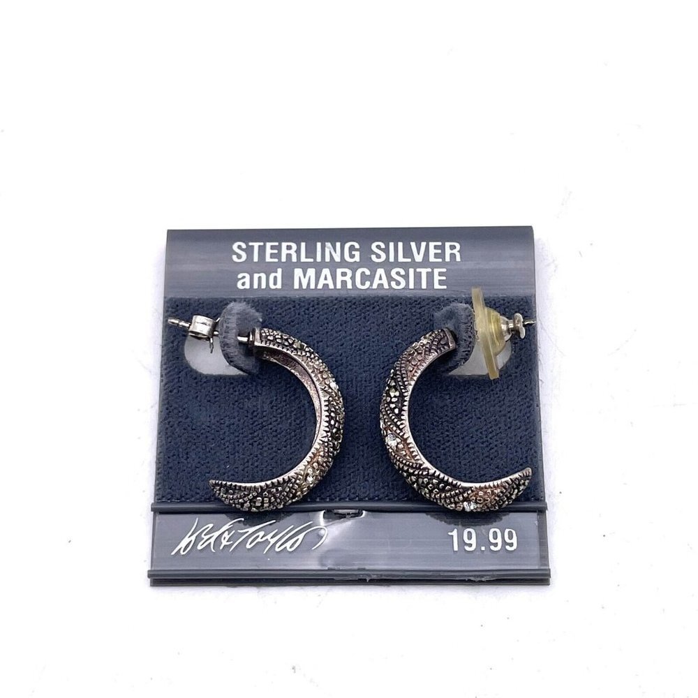 Lord & Taylor Silver And Marcasite Crescent Moon Earrings